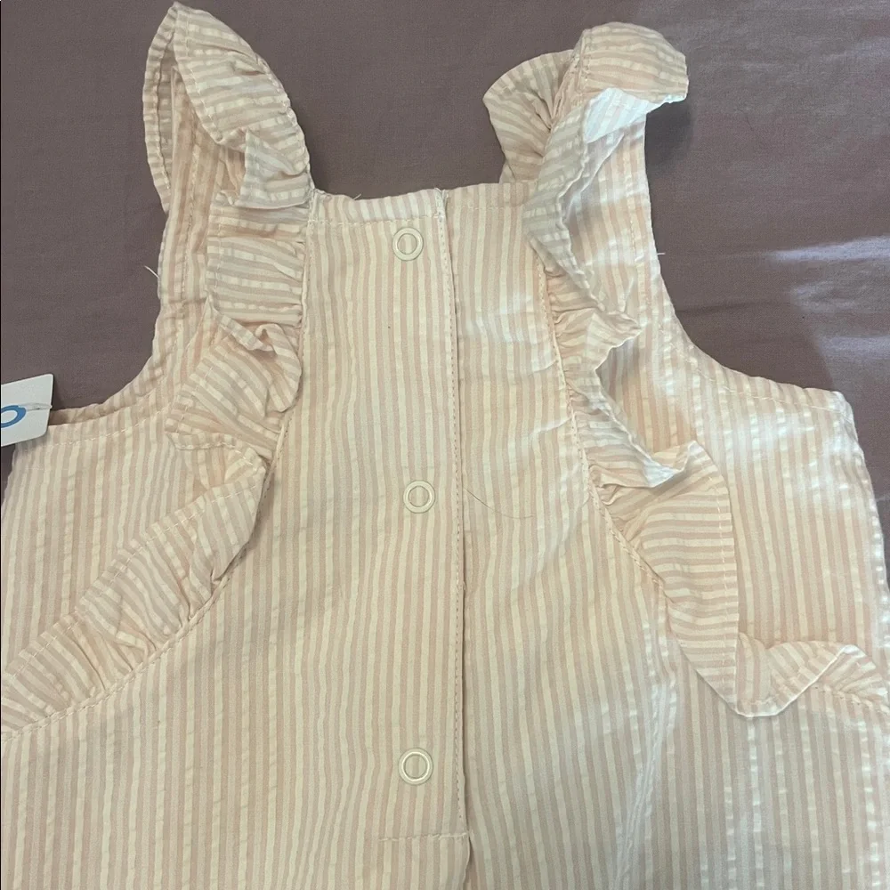 NWT Carter’s Pink Seersucker Ruffle Romper 12M Baby Striped Jumpsuit One Piece